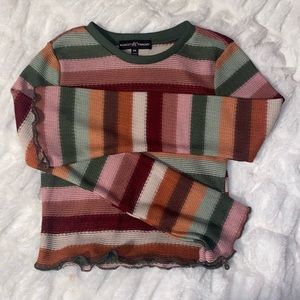 multicolor long sleeve sheer cropped T